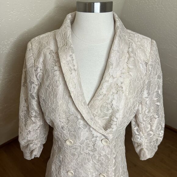 Lulus Double Breasted Dress Size Small Beige Ronan Lace Mini‎ Cocktails Party - Picture 4 of 10